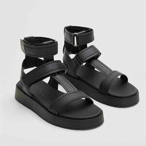 Mango Women's Black Strappy Platform Sandals size 9